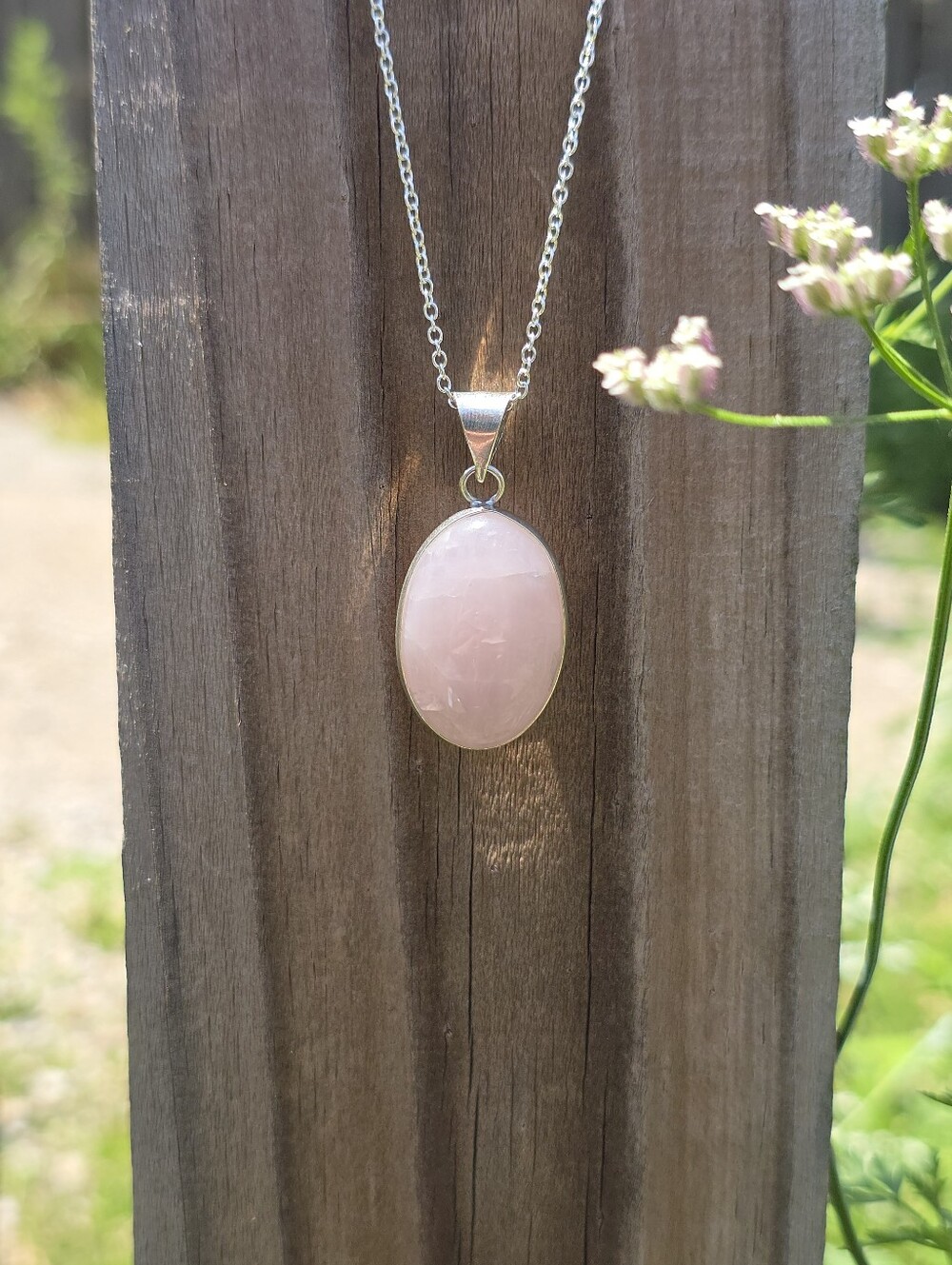 Vintage Rose Quartz Reversible Pendant Necklace | 925 Sterling Silver